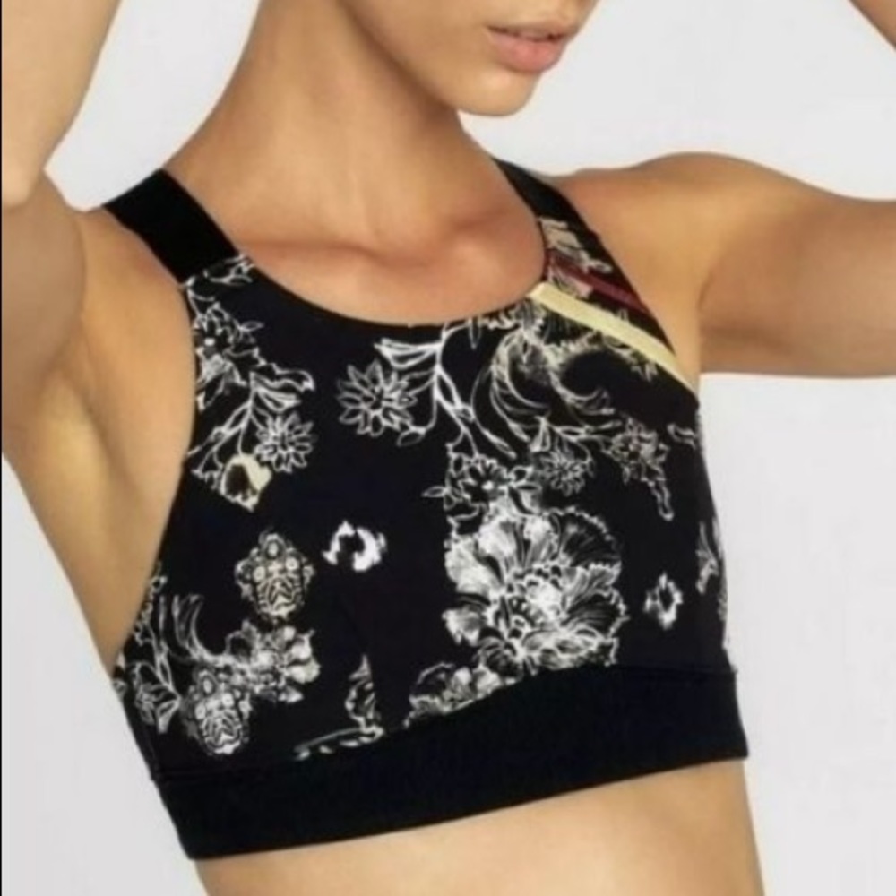 Free People Movement Freestyle Athletic Sports Bra: Black Floral Stripe